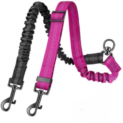 rose fuchsia reflechissant laisse double pour chien promenade