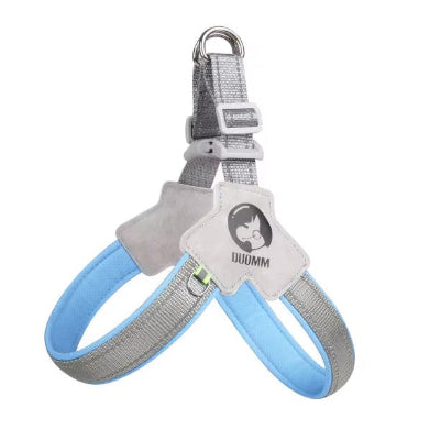 sangle cuir bleu ajustable dans harnais en y chien