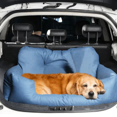 siege auto pour chien golden retriever bleu coffre