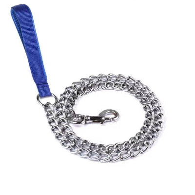 une laisse de chien chaine bleue poignee ergonomique confortable
