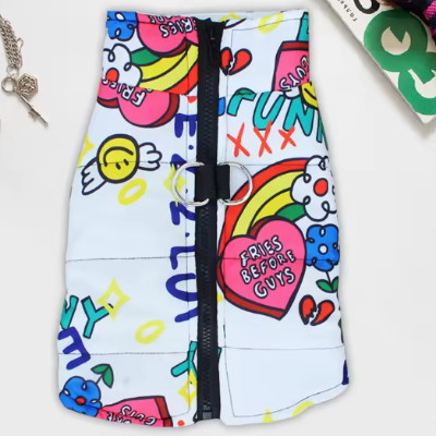 veste hiver imprimes colores manteau chien blanc